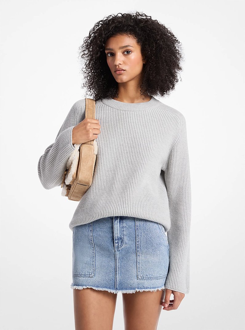 Gerippter Pullover aus Wolle in PERLWEISS MELIERT | Michael Kors
