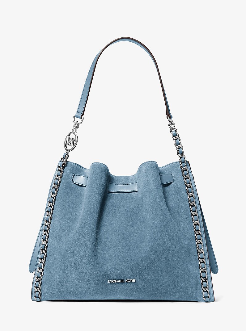 Mina Large Suede Chain Shoulder Bag in CORNFLOWER | Michael Kors