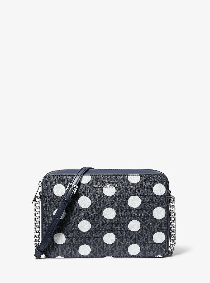 Jet Set Large Polka Dot Signature Logo Crossbody Bag in NAVY | Michael Kors
