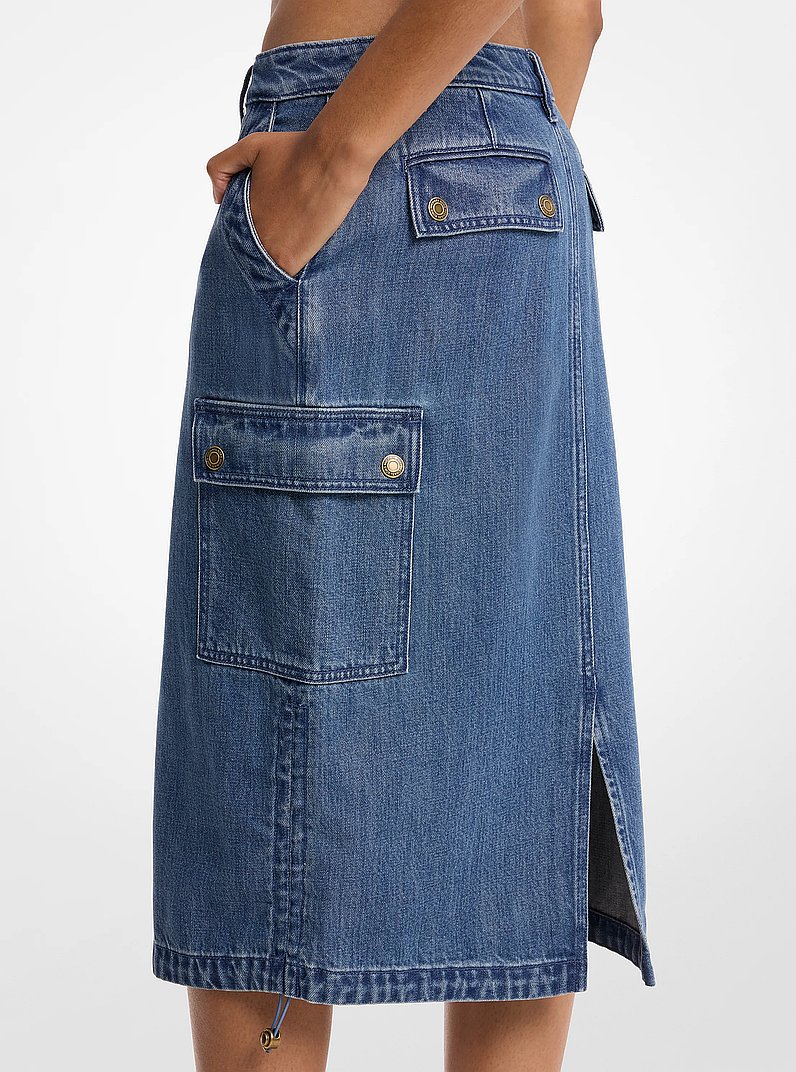 Ruched Denim Midi Skirt in DEEPSKYWASH | Michael Kors