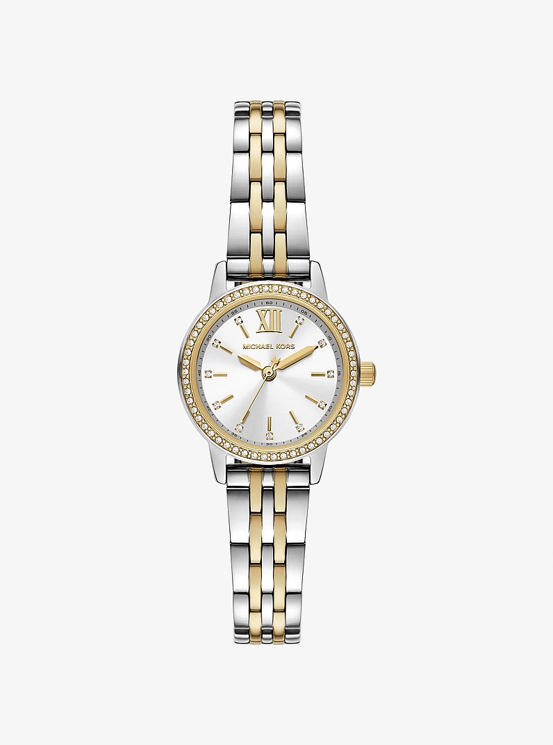 Mini Melissa Pav&eacute; Two-Tone Watch in TWO TONE | Michael Kors