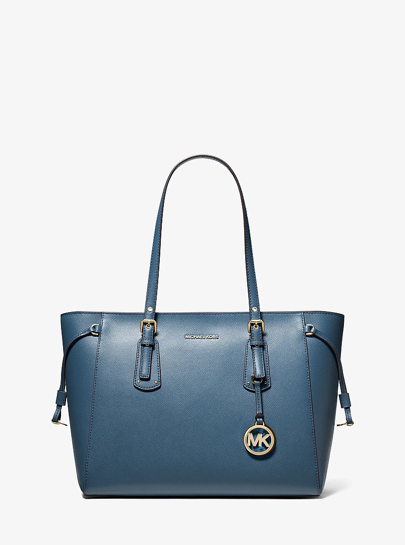 Voyager Medium Crossgrain Leather Tote Bag in DK CHAMBRAY - Sale