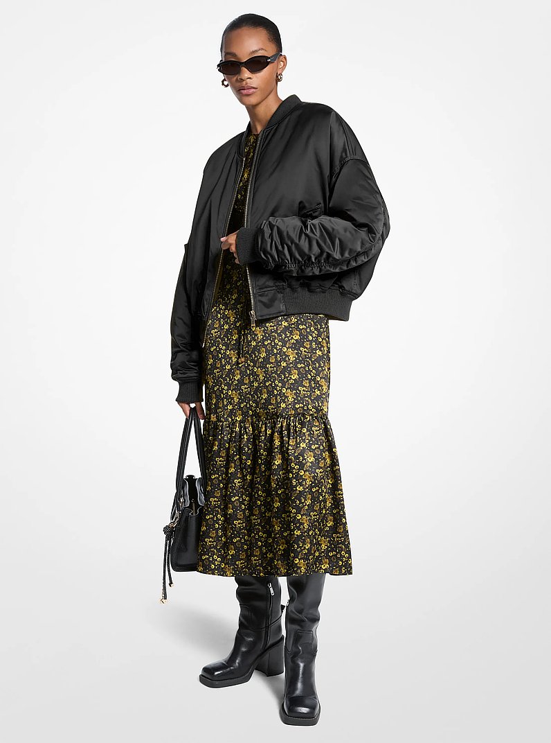 Satin Cir&eacute; Bomber Jacket in BLACK | Michael Kors