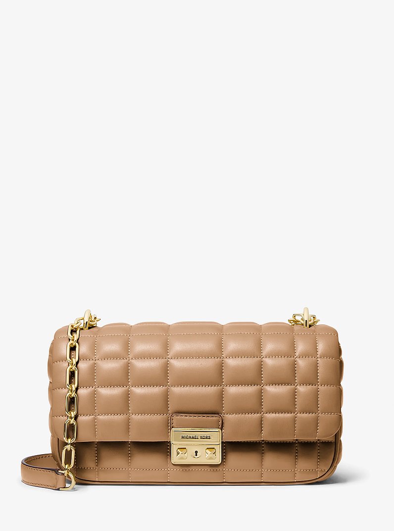 Tribeca Large Quilted Leather Shoulder Bag in HUSK | Michael Kors