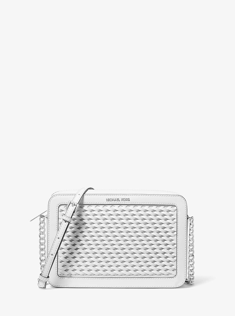 Jet Set Large Woven Crossbody Bag in OPTIC WHITE | Michael Kors