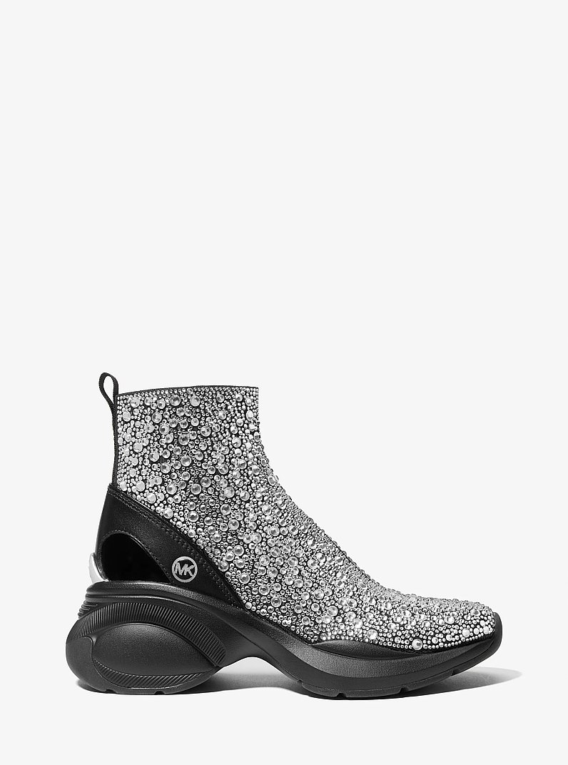 Zuma Embellished Stretch Knit Sock Sneaker in BLACK | Michael Kors
