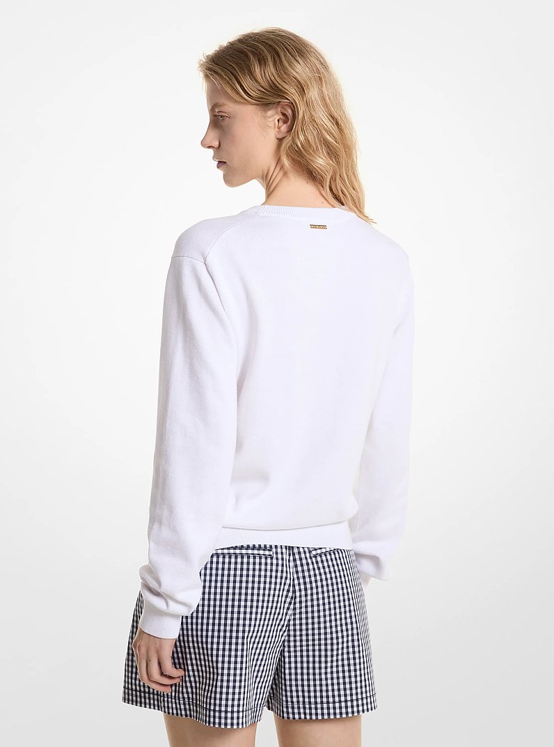 Cherry Jacquard Cotton Blend Sweater in WHITE | Michael Kors