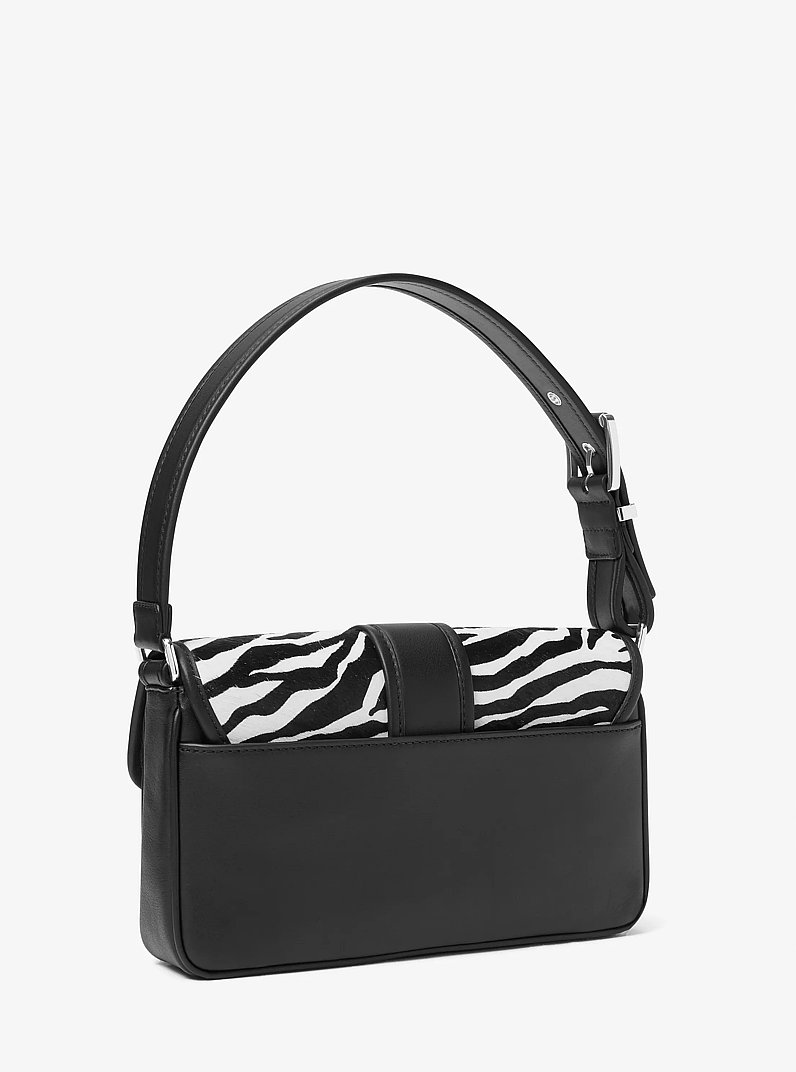 Colby Medium Zebra Print Calf Hair Shoulder Bag in BLACK COMBO | Michael Kors