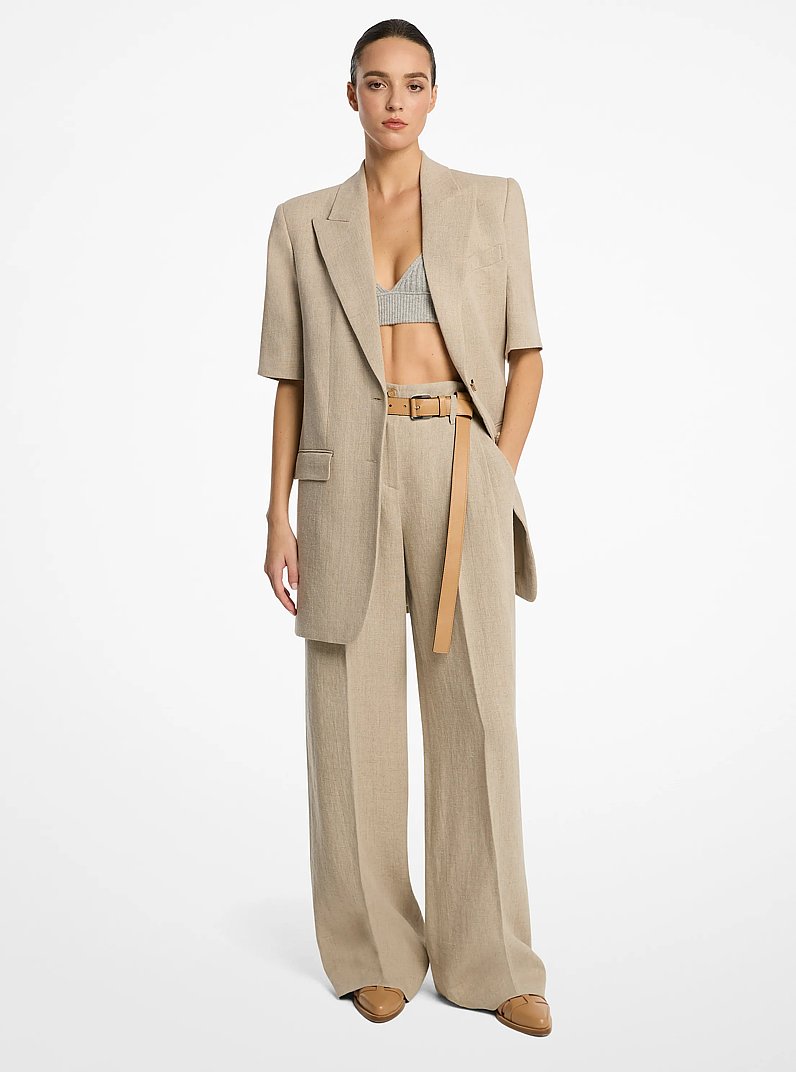 Linen Serge Pleated Trousers in HEMP MEL | Michael Kors