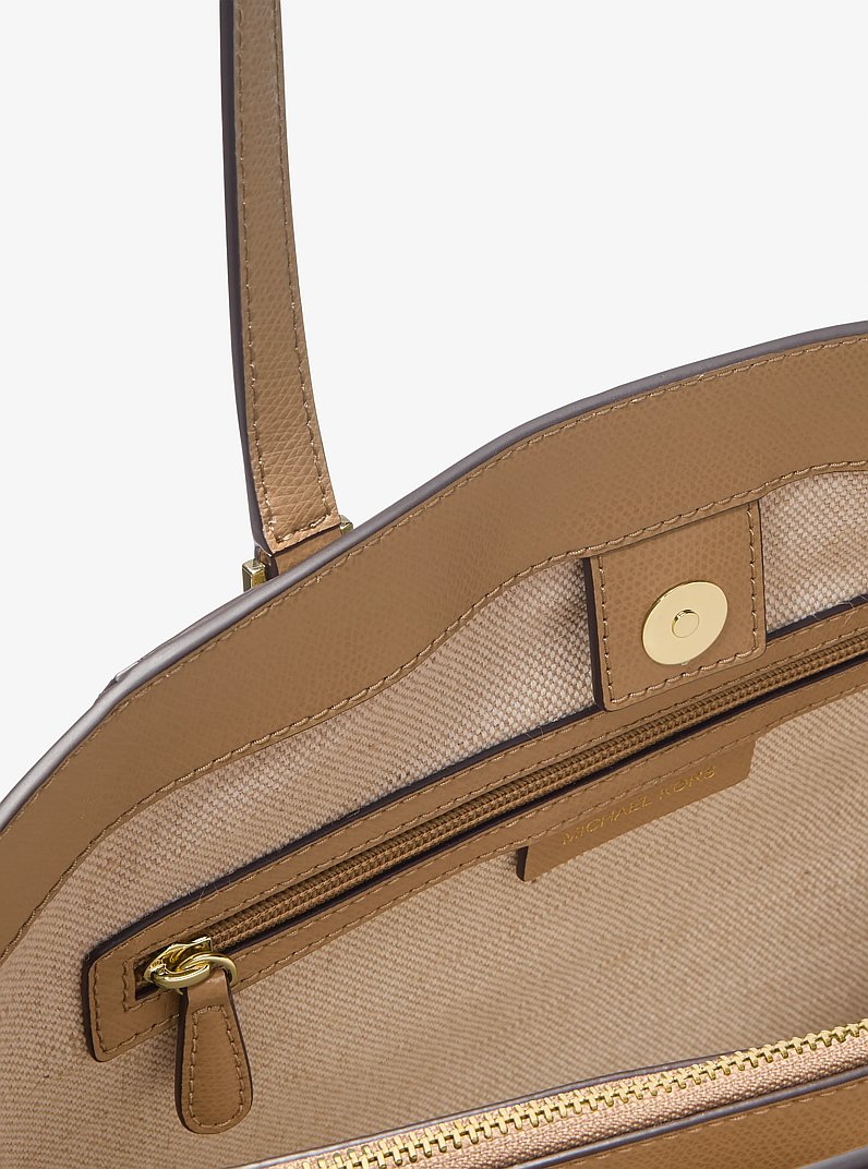Taryn Large Signature Logo and Leather Tote Bag in HUSK | Michael Kors
