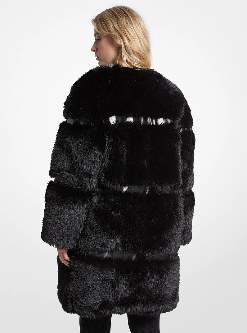 Faux Fur and Patent Coat in BLACK/BLACK | Michael Kors