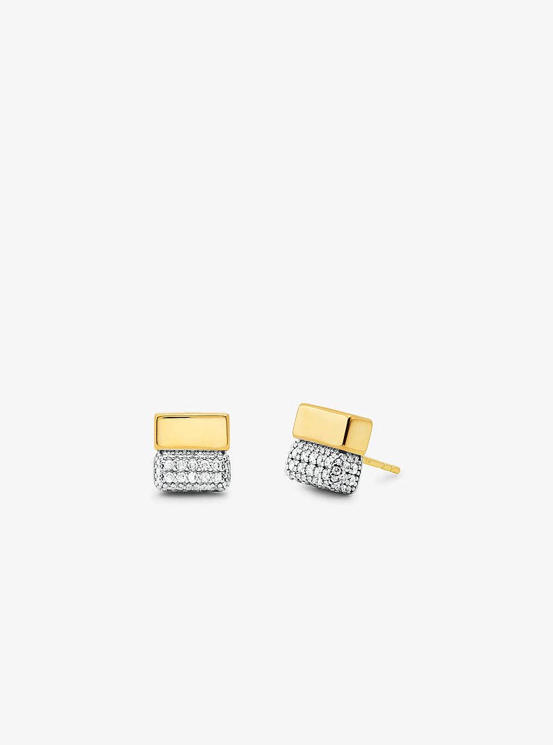 Precious Metal-Plated Sterling Silver and Pav&eacute; Stud Earrings in TWO TONE | Michael Kors