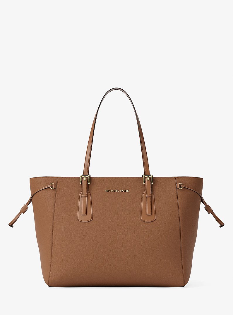 Bolso tote Voyager grande de piel saffiano in LUGGAGE | Michael Kors