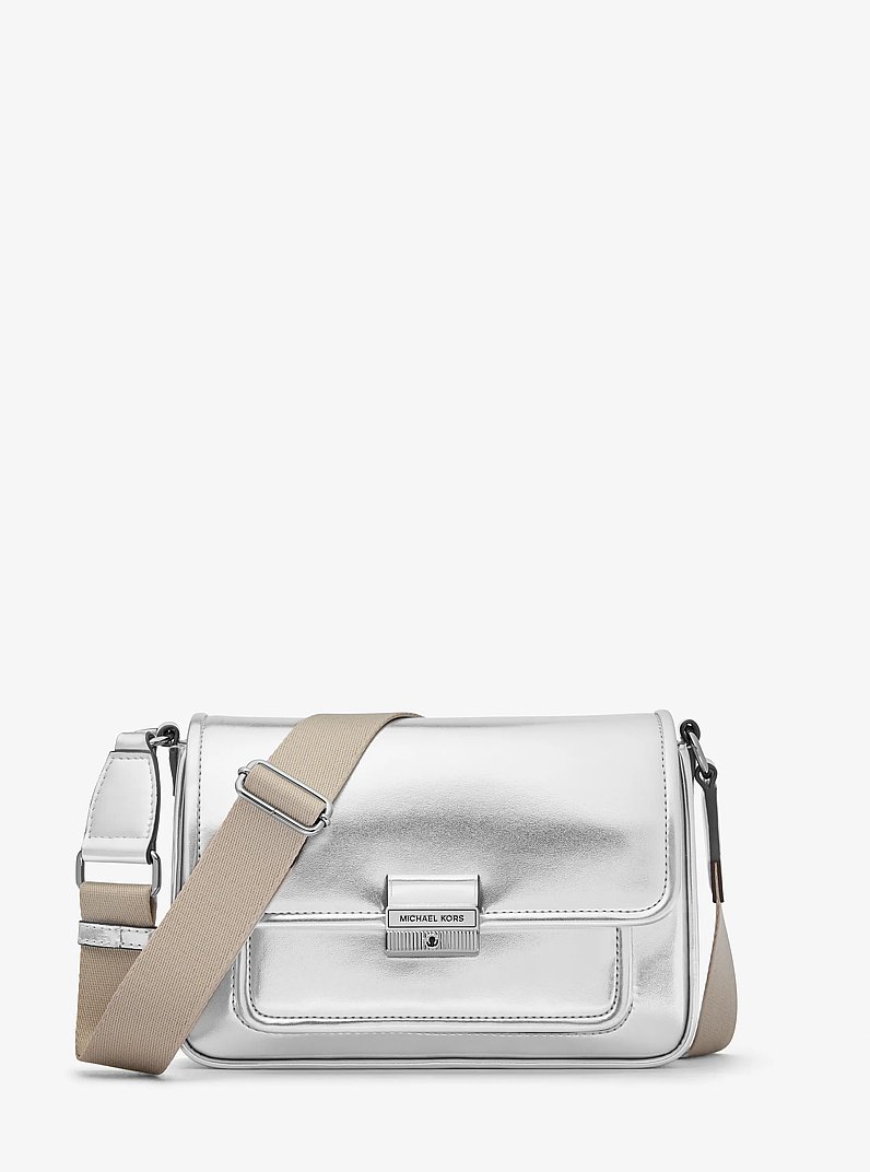 Bradshaw Medium Metallic Messenger Bag in SILVER | Michael Kors