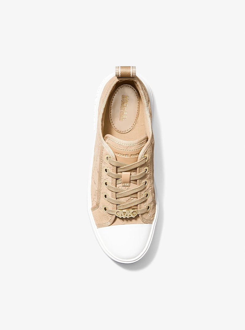 Evy Empire Logo Embossed Suede Sneaker in CAMEL | Michael Kors
