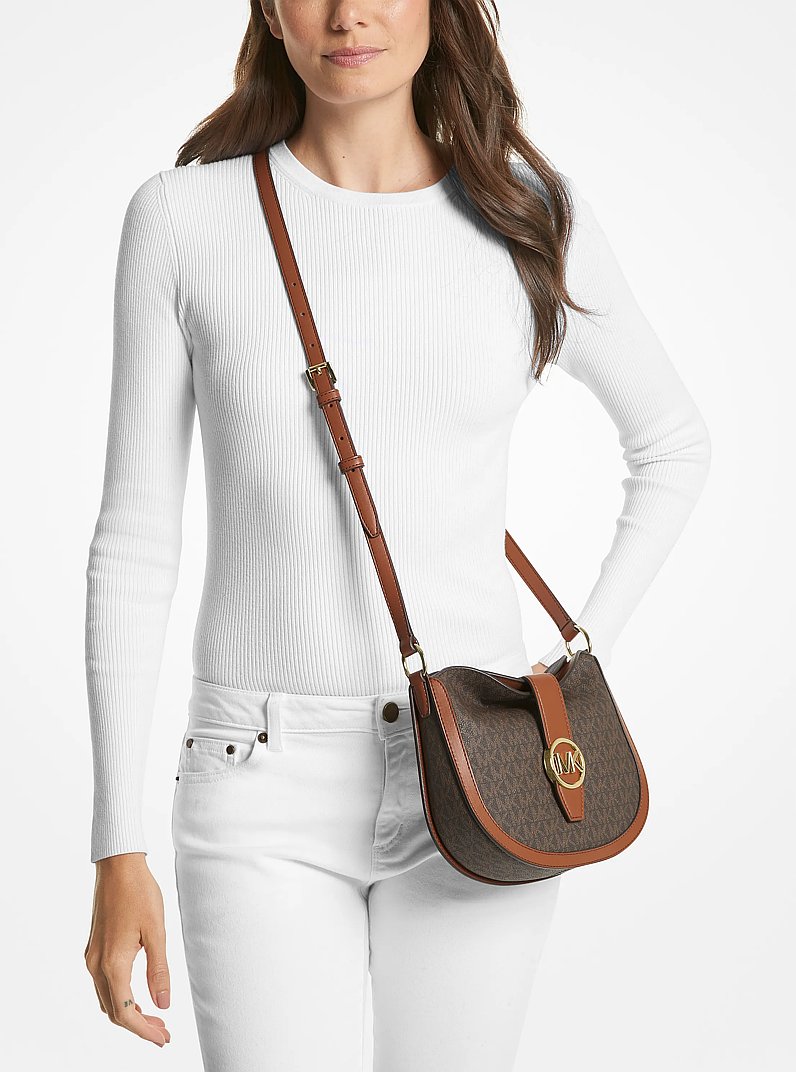 Gabby Small Signature Logo Hobo Crossbody Bag in BROWN | Michael Kors