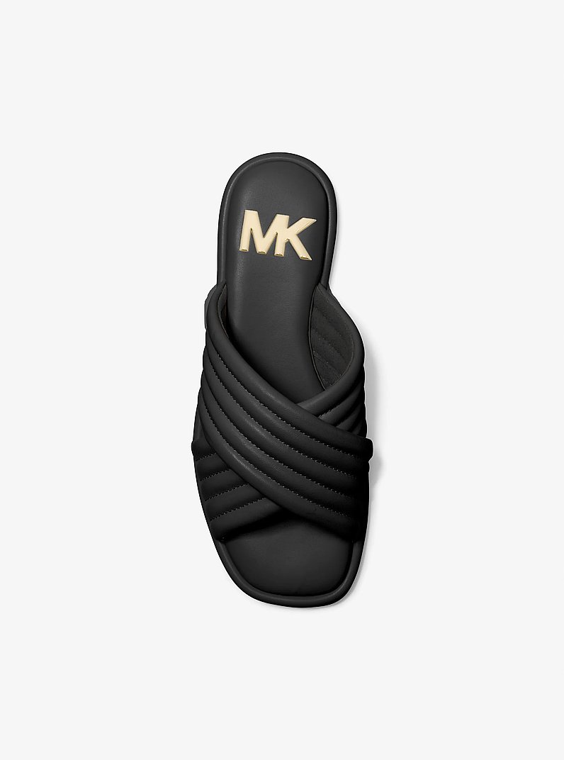 Portia Quilted Leather Slide Sandal in BLACK | Michael Kors