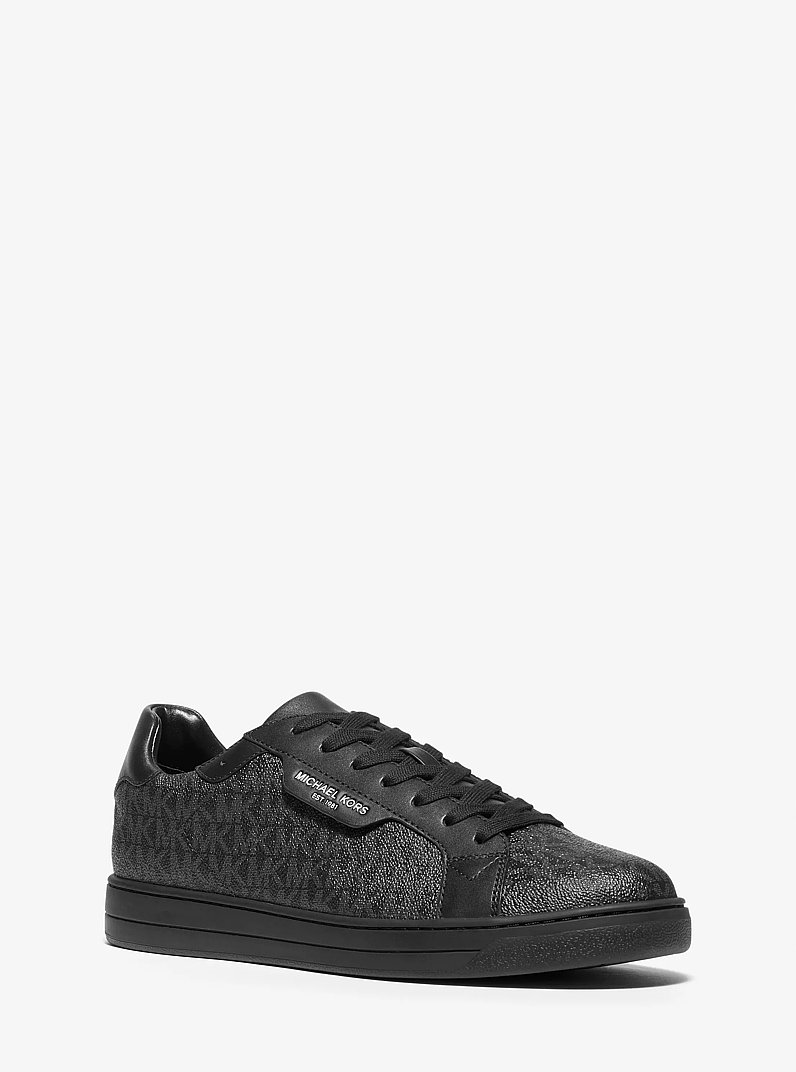 Keating Logo and Leather Sneaker in BLACK | Michael Kors