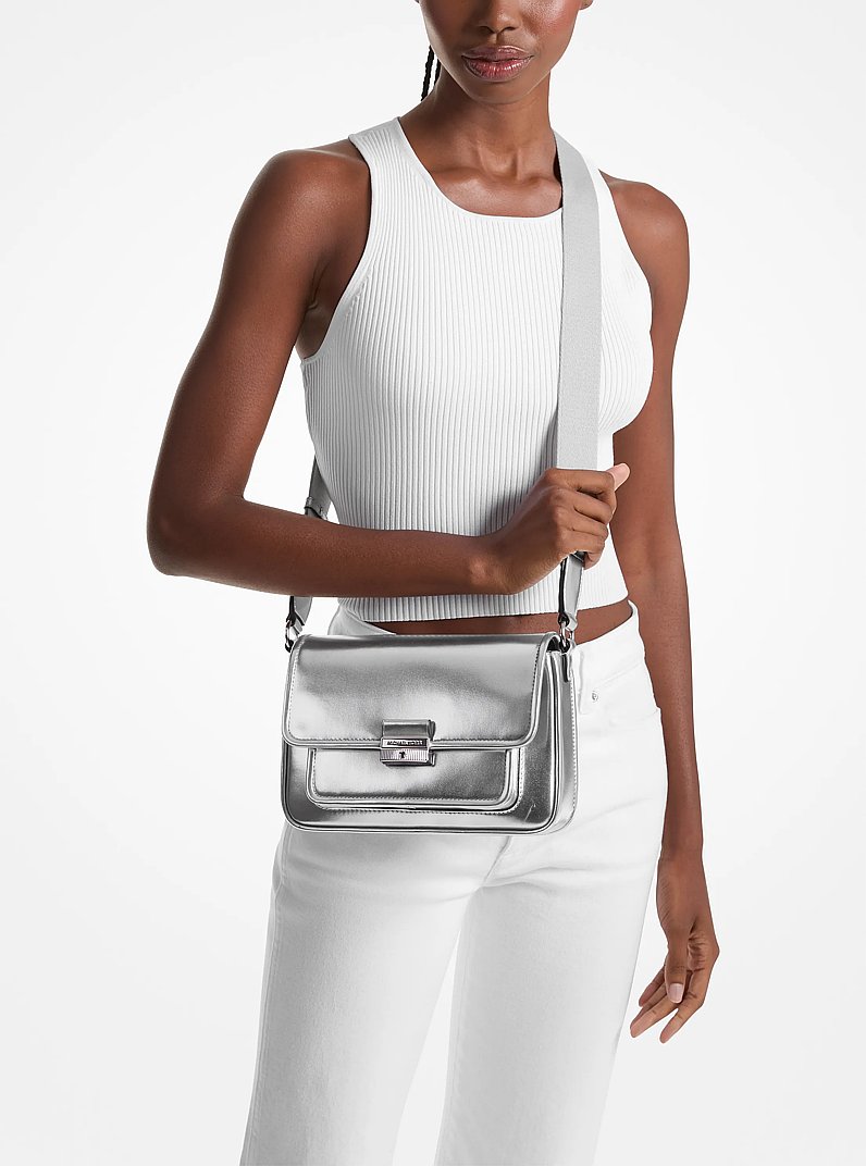 Bradshaw Medium Metallic Messenger Bag in SILVER | Michael Kors