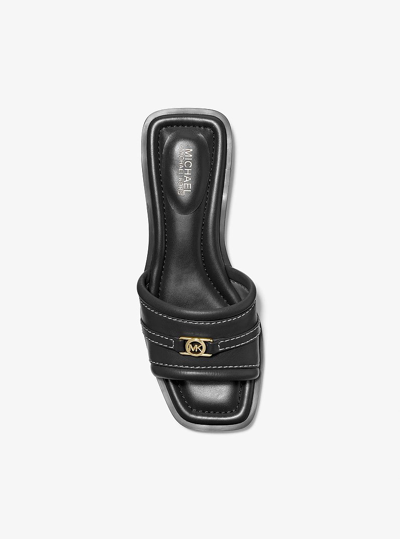 Mandy Leather Slide Sandal in BLACK | Michael Kors
