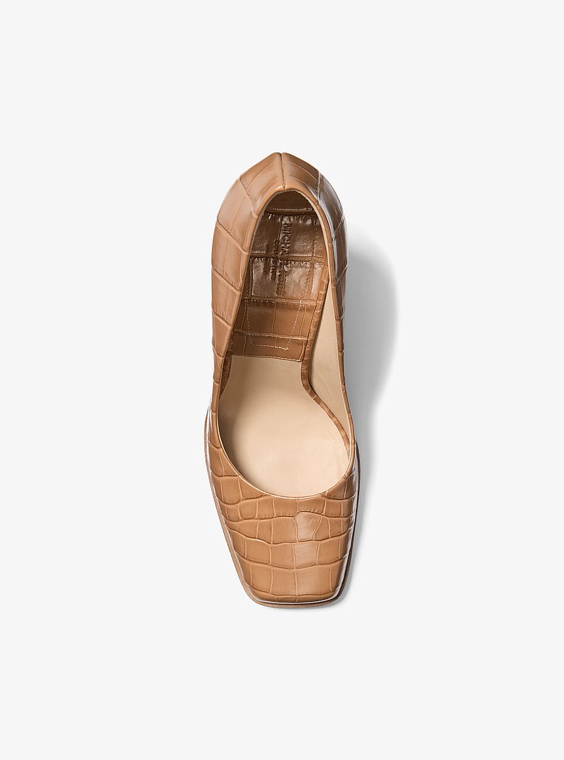 Jeanne Crocodile Embossed Leather Pump in CARAMEL | Michael Kors