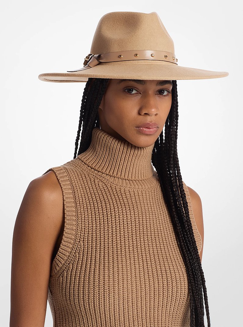 Studded Wool Fedora in DARK CAMEL | Michael Kors