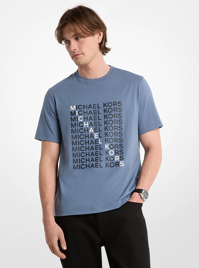 Graphic Logo Cotton Jersey T-Shirt in DENIM | Michael Kors