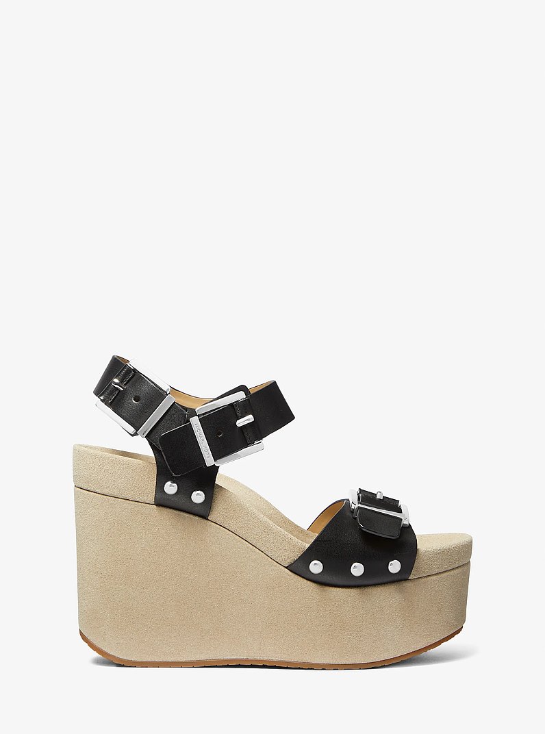 Colby Leather Wedge Sandal in BLACK | Michael Kors