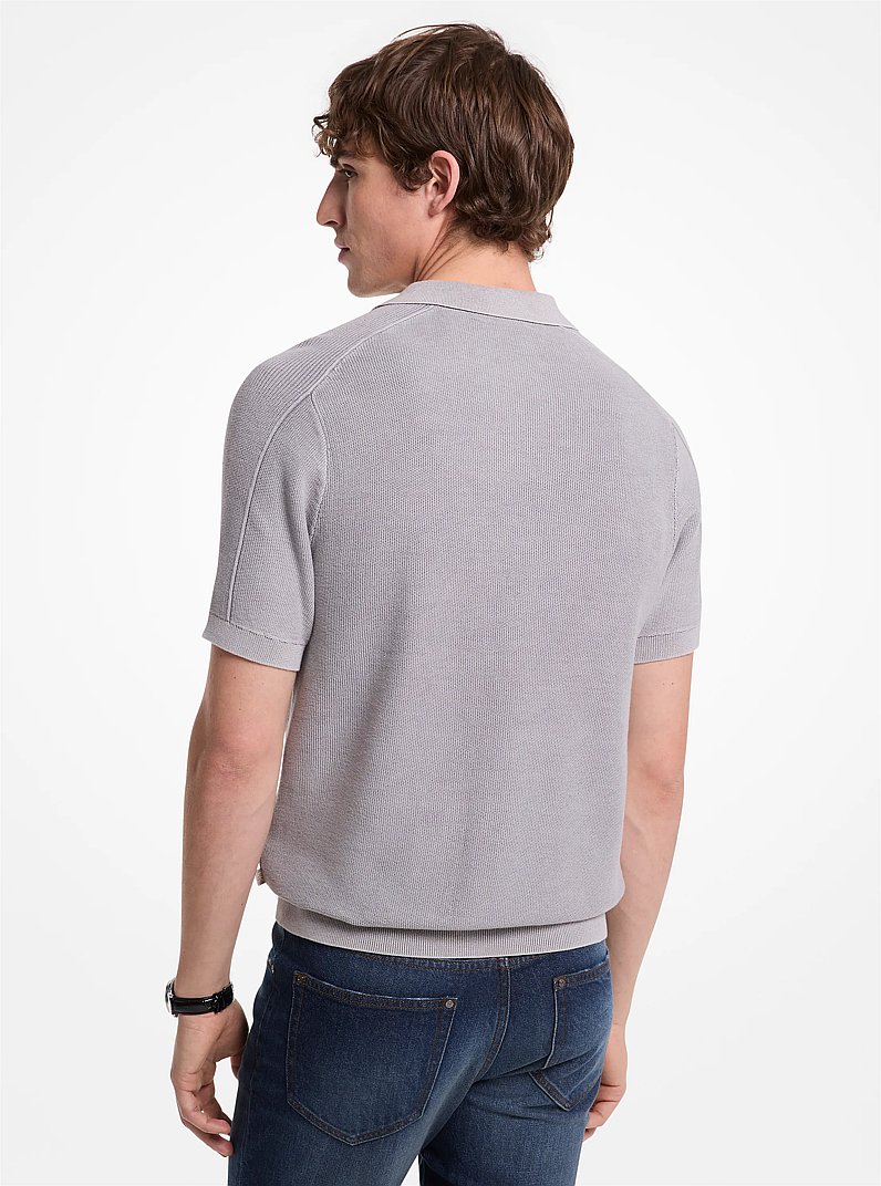 Linen and Cotton Polo Shirt in NICKEL | Michael Kors