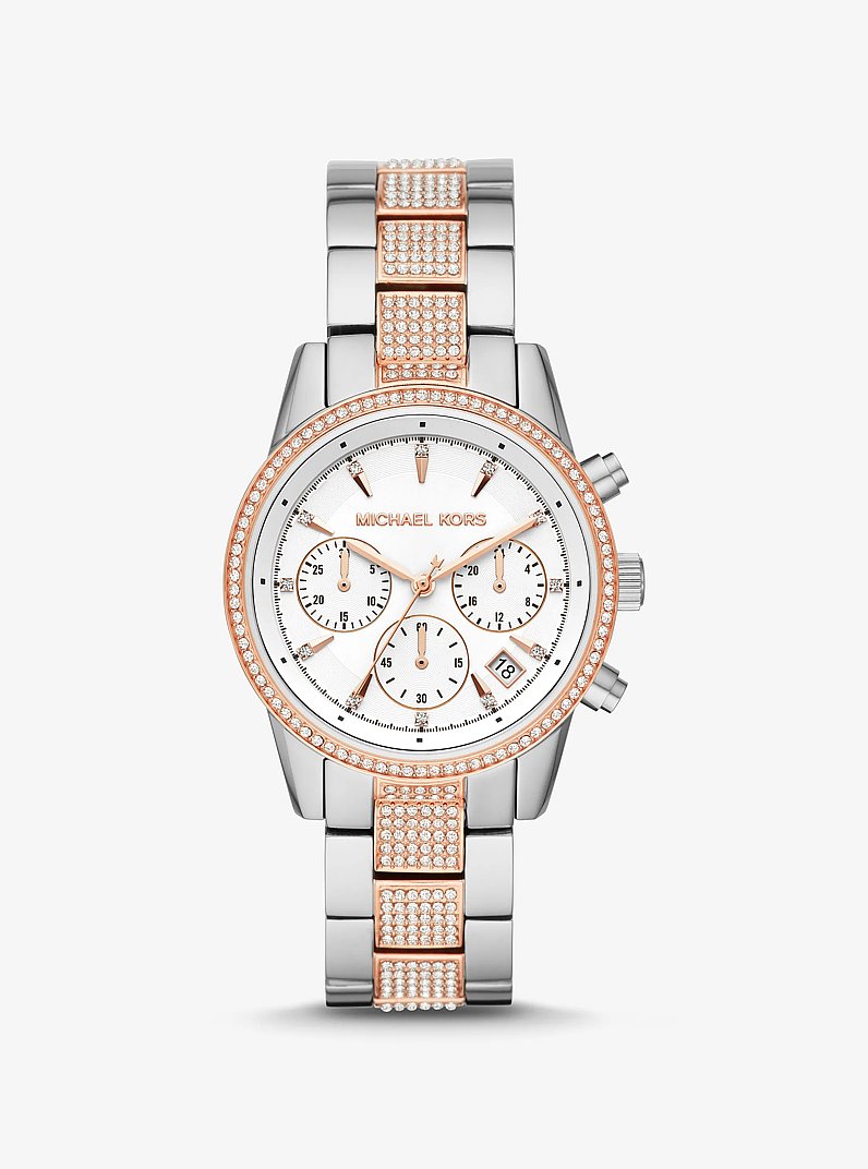 Bryant Pav&eacute; Two-Tone Watch in TWO TONE | Michael Kors