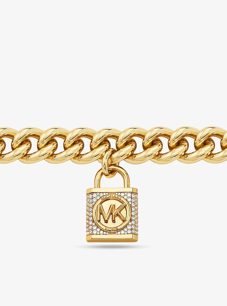 Precious Metal-Plated Brass Pav&eacute; Lock Curb Link Necklace in GOLD | Michael Kors