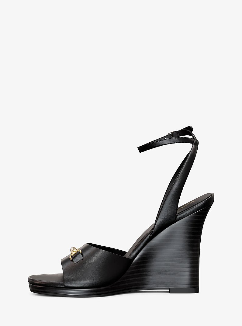 Carson Leather Wedge Sandal in BLACK | Michael Kors