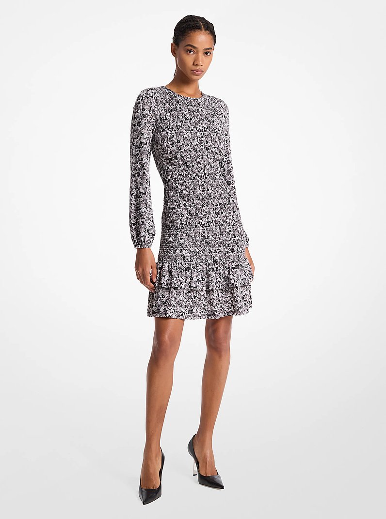 Vestido de punto mate fruncido con estampado floral in NEGRO | Michael Kors