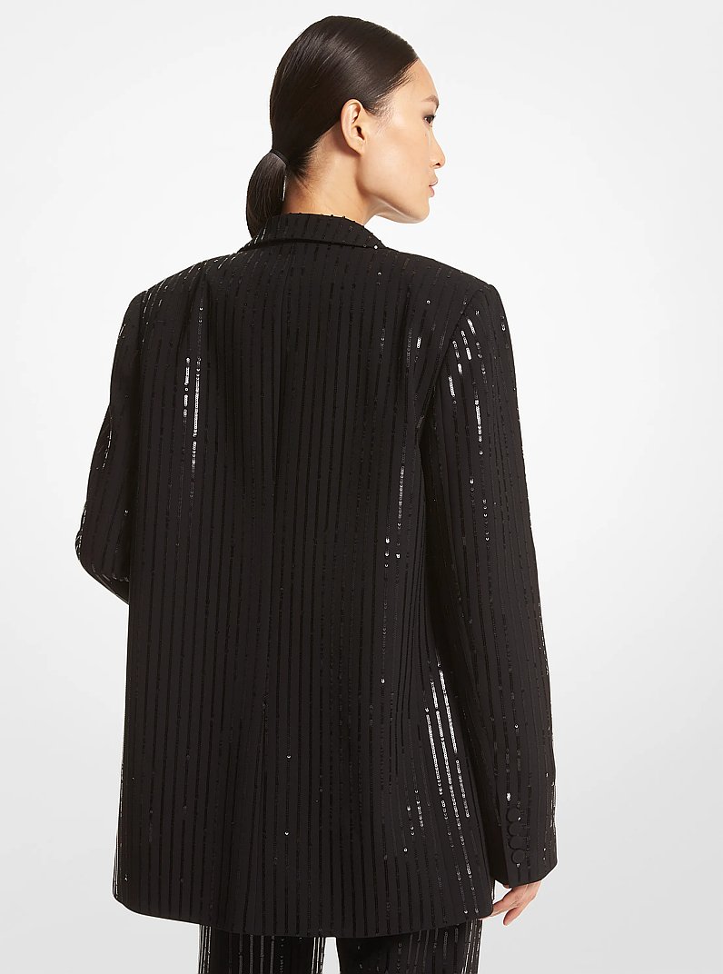 Blazer tipo boyfriend de crep&eacute; con lentejuelas y raya diplom&aacute;tica in NEGRO | Michael Kors
