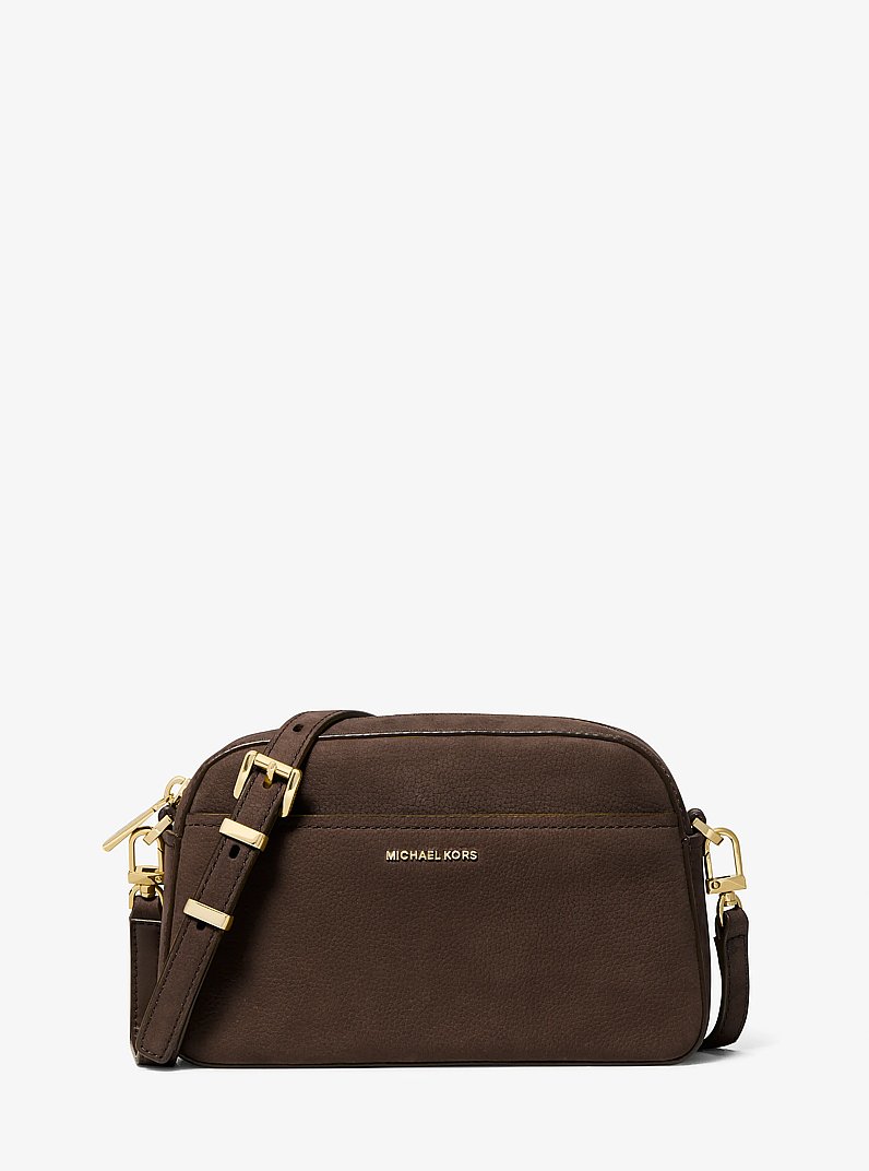 Jet Set Small Nubuck Camera Crossbody Bag in CHOCOLATE - Sale