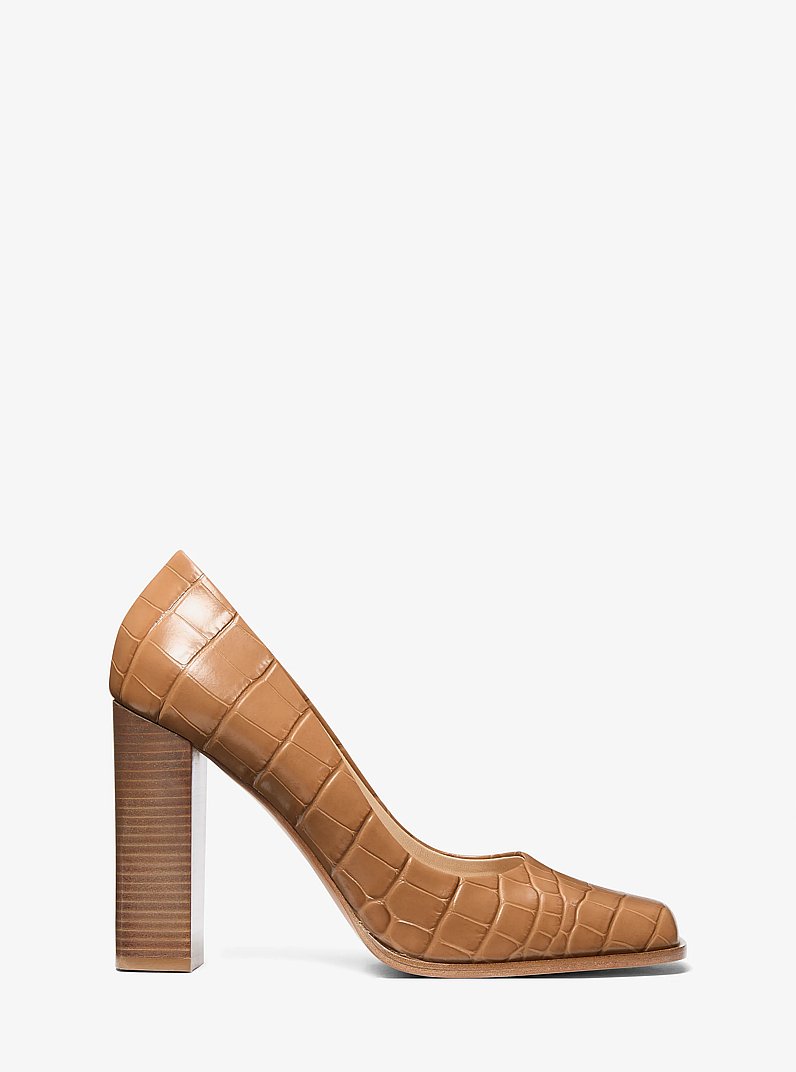 Jeanne Crocodile Embossed Leather Pump in CARAMEL | Michael Kors