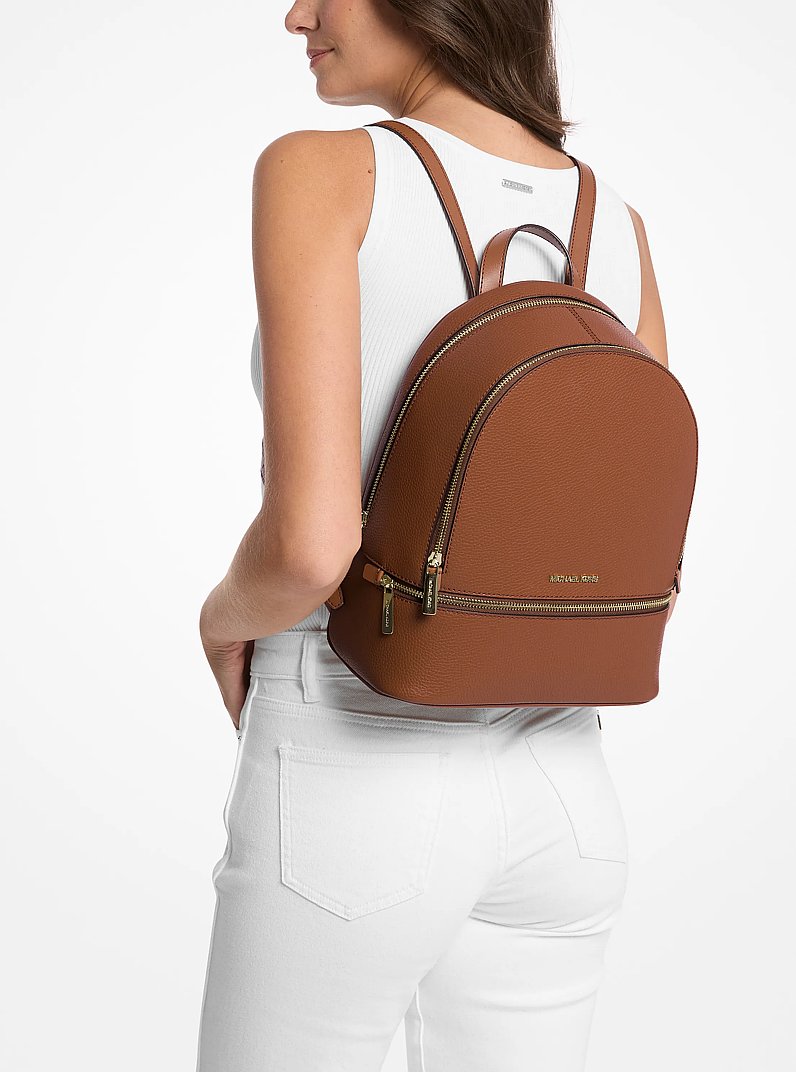 Rhea Medium Pebbled Leather Backpack in LUGGAGE | Michael Kors