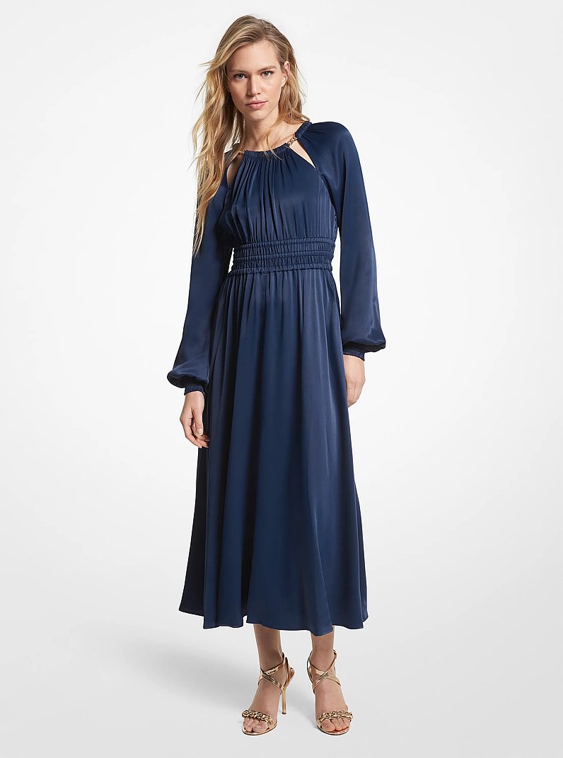 Charmeuse Cutout Midi Dress in MIDNIGHTBLUE | Michael Kors