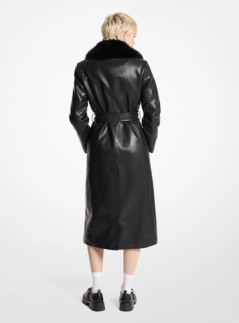 Faux Fur Trim Robe Coat in BLACK | Michael Kors