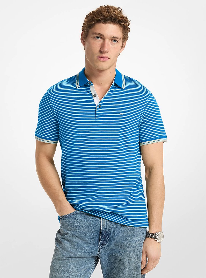 Greenwich Striped Cotton Polo Shirt in PARISIAN BLUE | Michael Kors