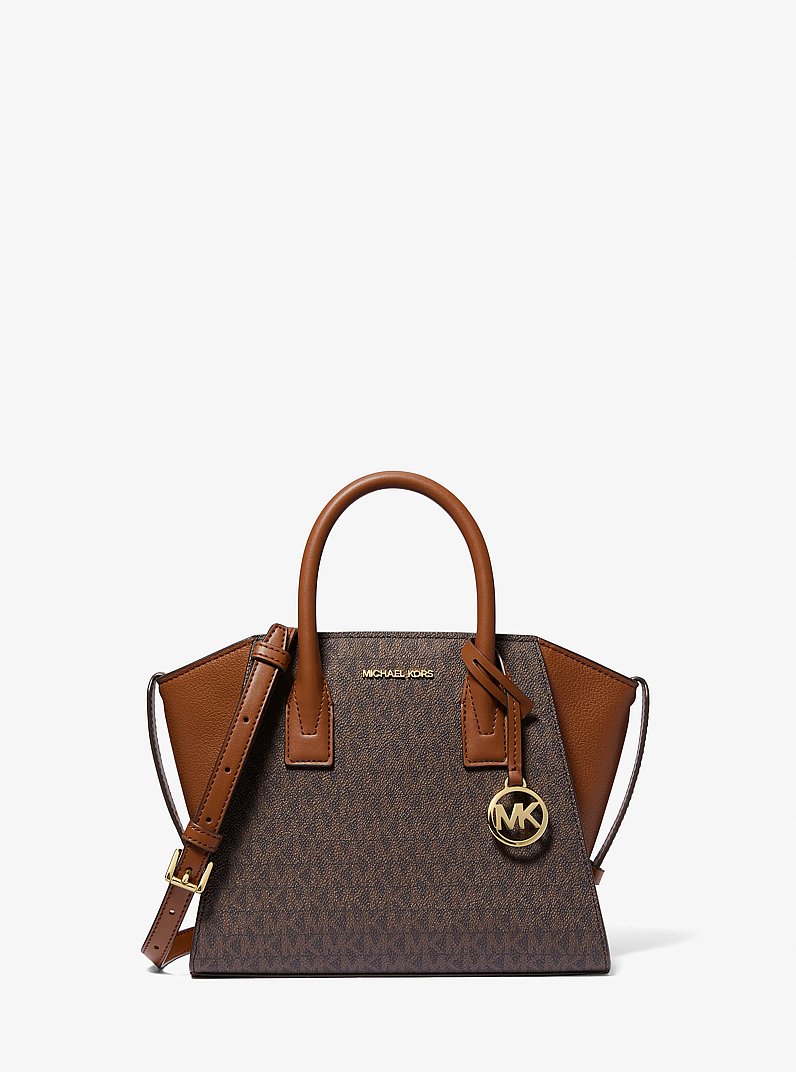 Avril Small Logo and Leather Satchel in BROWN | Michael Kors