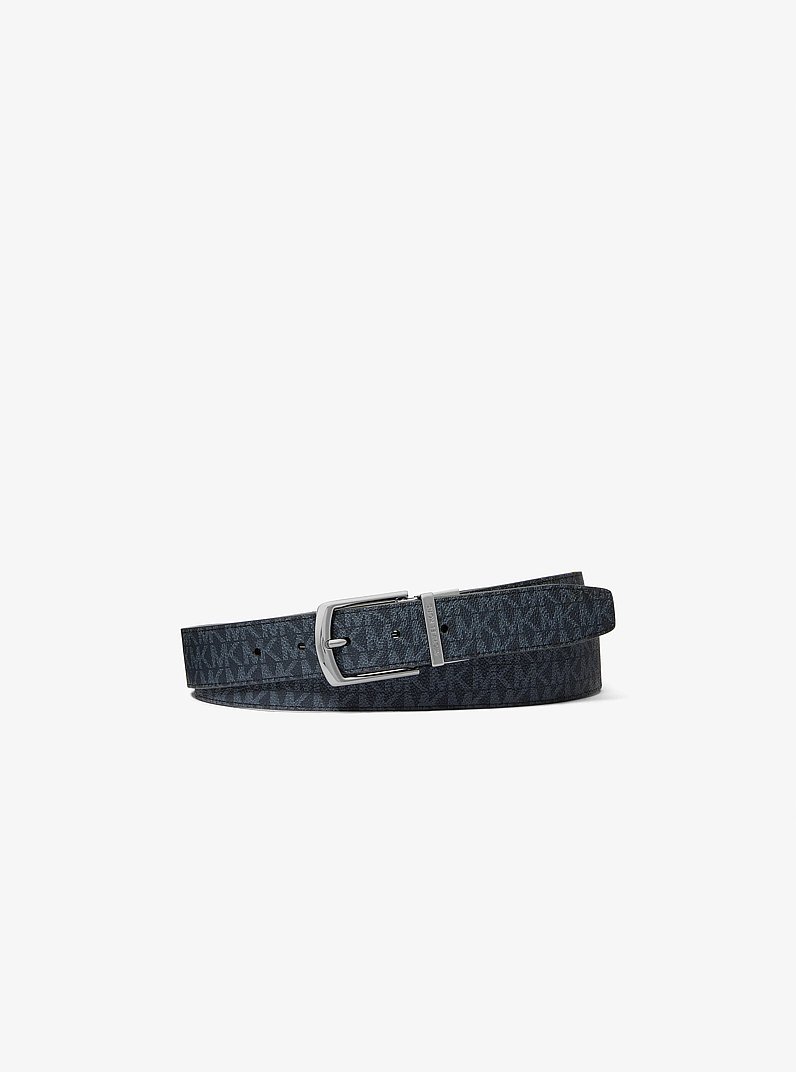Reversible Signature Logo and Leather Belt in ADMRL/PLBLUE | Michael Kors