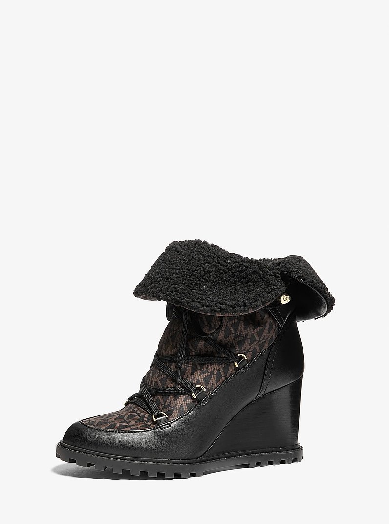 Blakely Signature Logo and Leather Ankle Boot in BLK/BROWN | Michael Kors