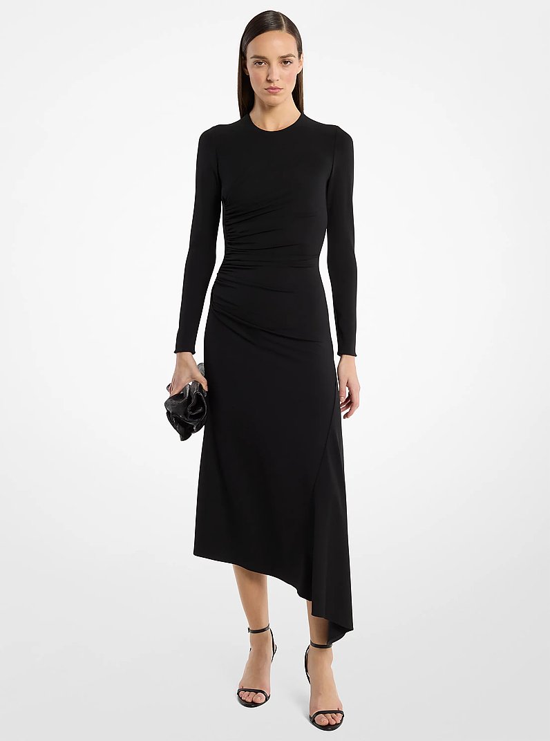 Stretch Matte Jersey Asymmetric Dress in BLACK | Michael Kors