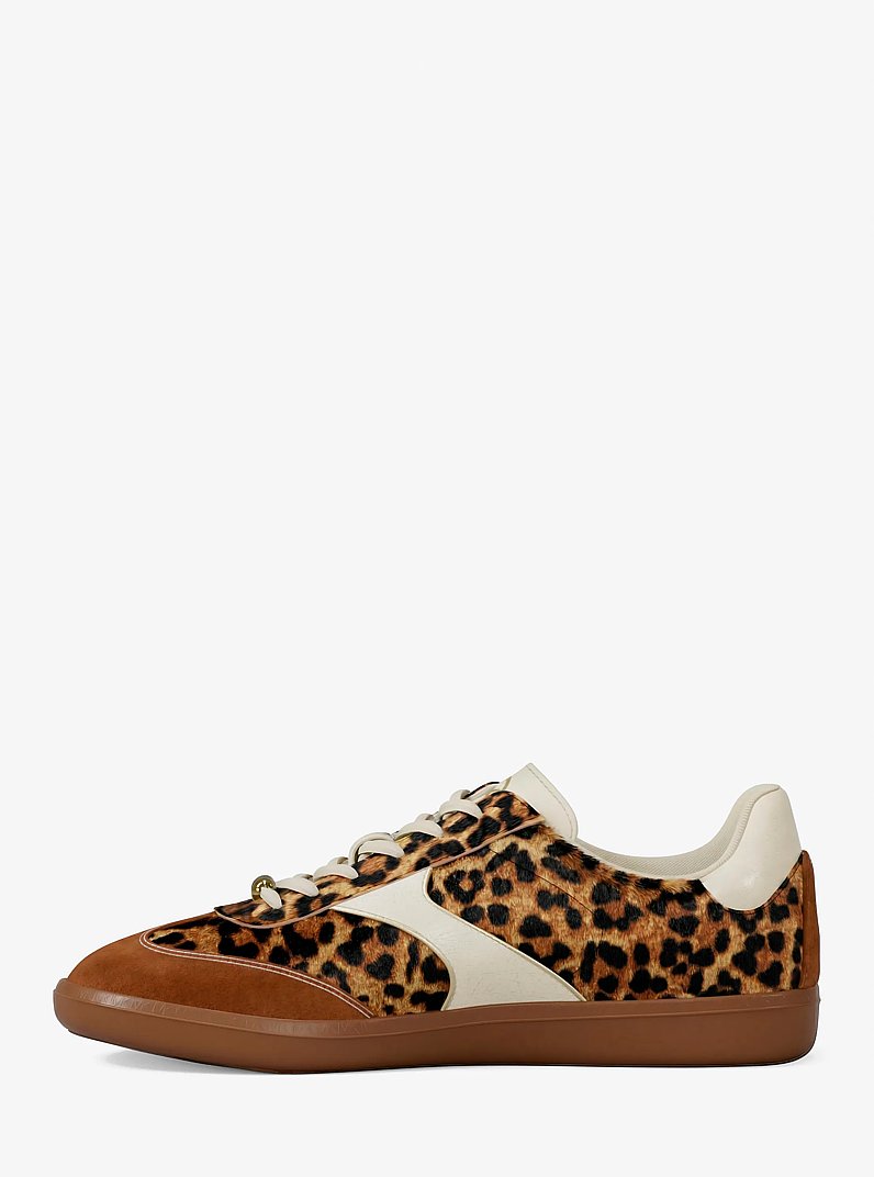 Benny Leopard Print Calf Hair Sneaker in DK CAMEL MLT | Michael Kors