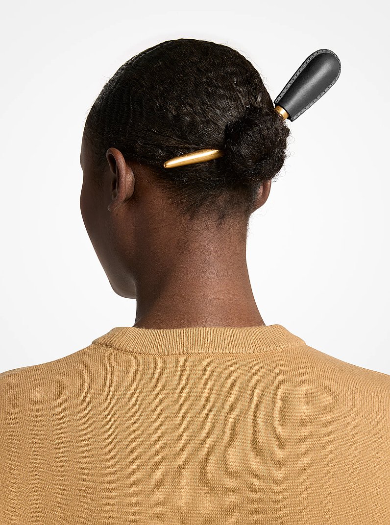 Leather Wrapped Brass Hair Pin in BLACK | Michael Kors