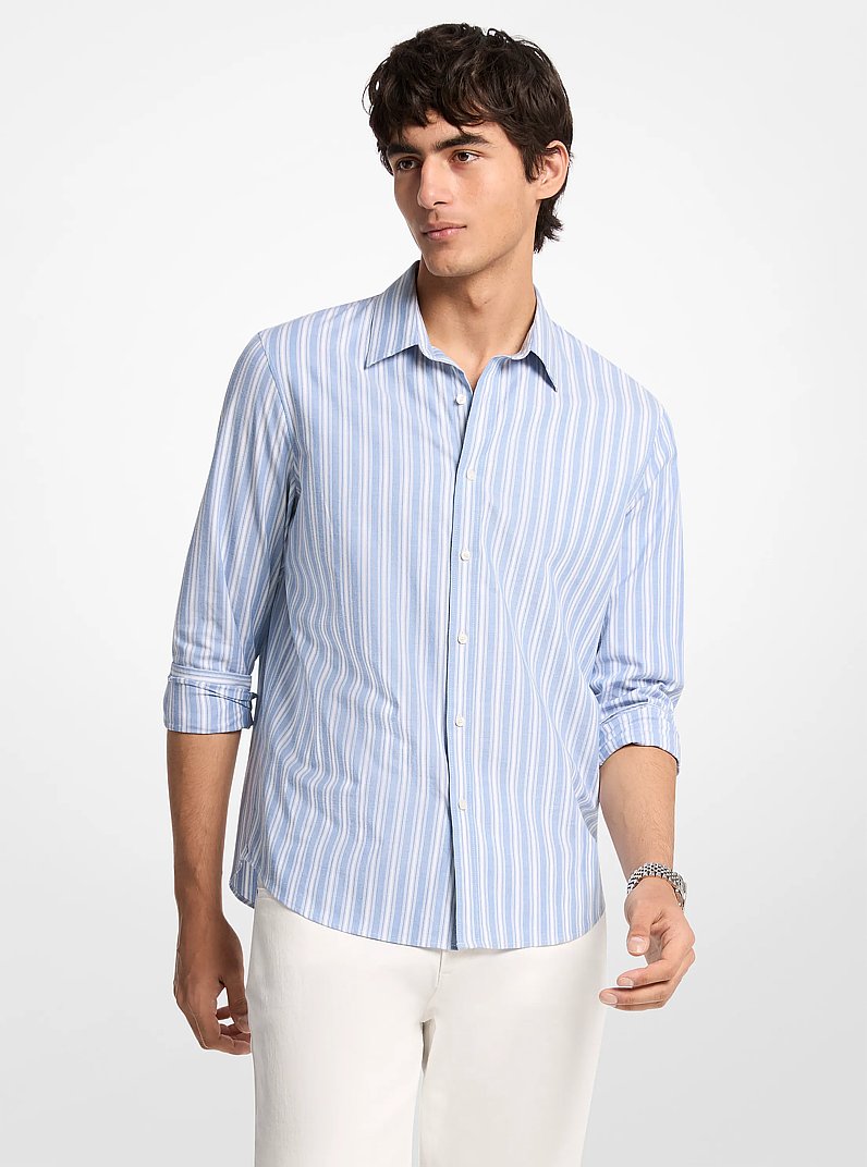 Striped Stretch Cotton Shirt in HERITAGE BLUE | Michael Kors