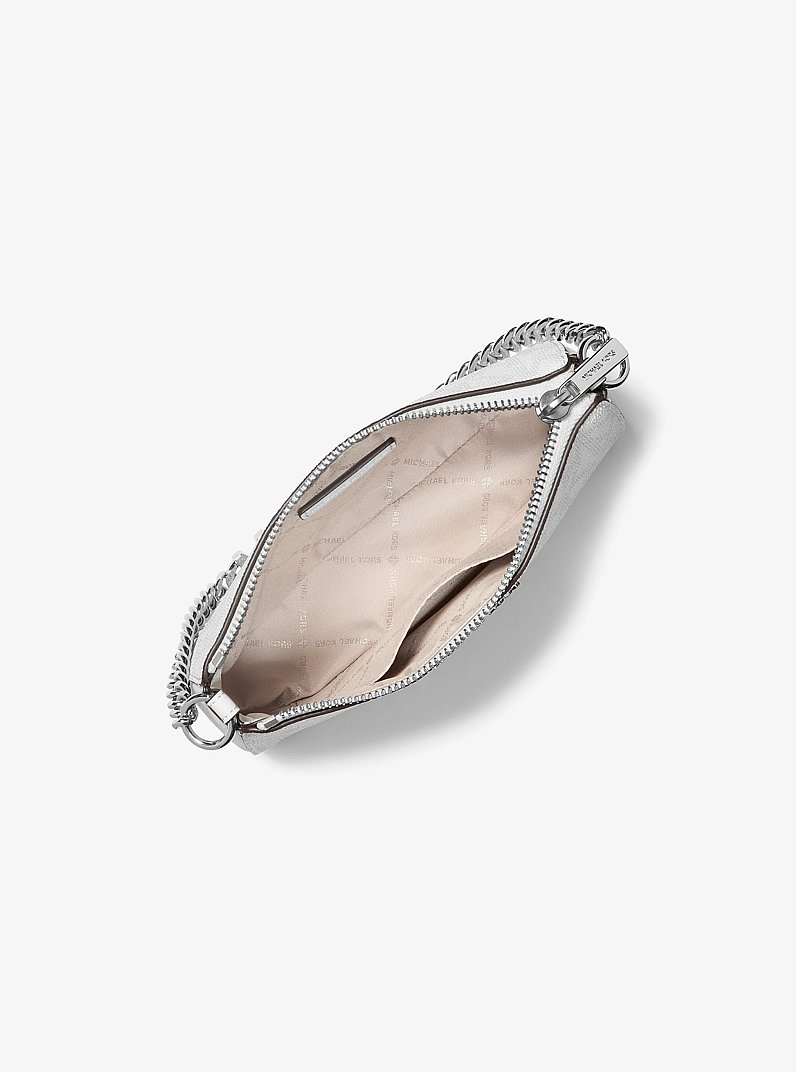 Pochette Jet Set Small mit Signature-Logomuster und Kette in OPTIC WHITE/ALUMINIUM | Michael Kors