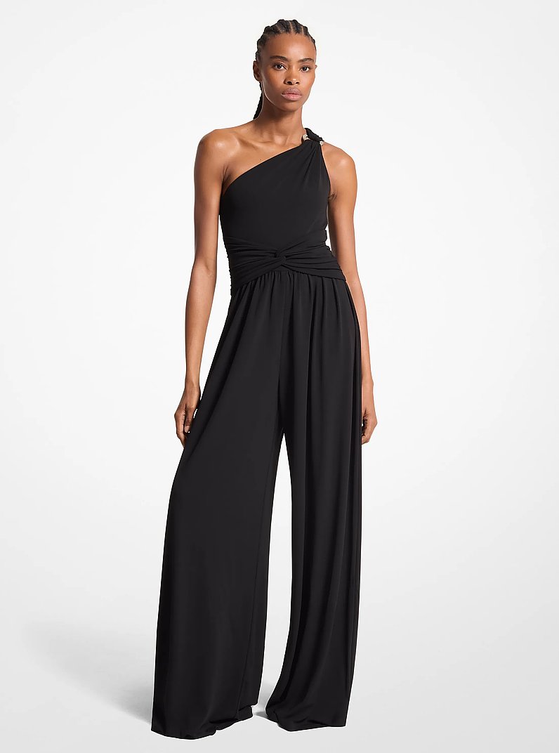 Stretch Matte Jersey One-Shoulder Jumpsuit in BLACK | Michael Kors