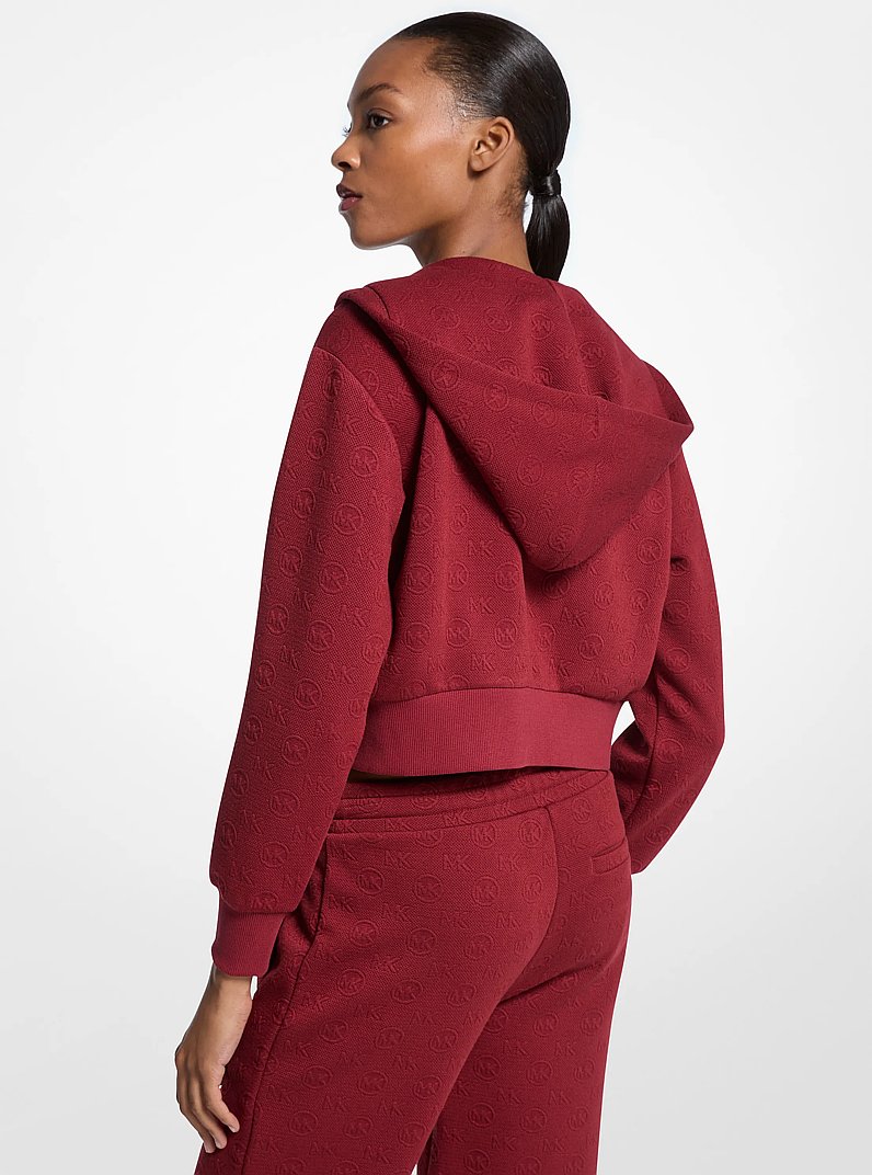 MKクロップドジャガードフーディ Logo Jacquard Charm Jacquard Cropped Zip-Up Hoodie in POWDER BLUSH